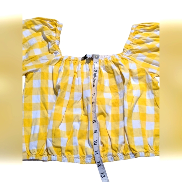 Color Me Courtney Size Small Puff Sleeve Gingham Yellow Crop Top Preppy - Picture 3 of 5